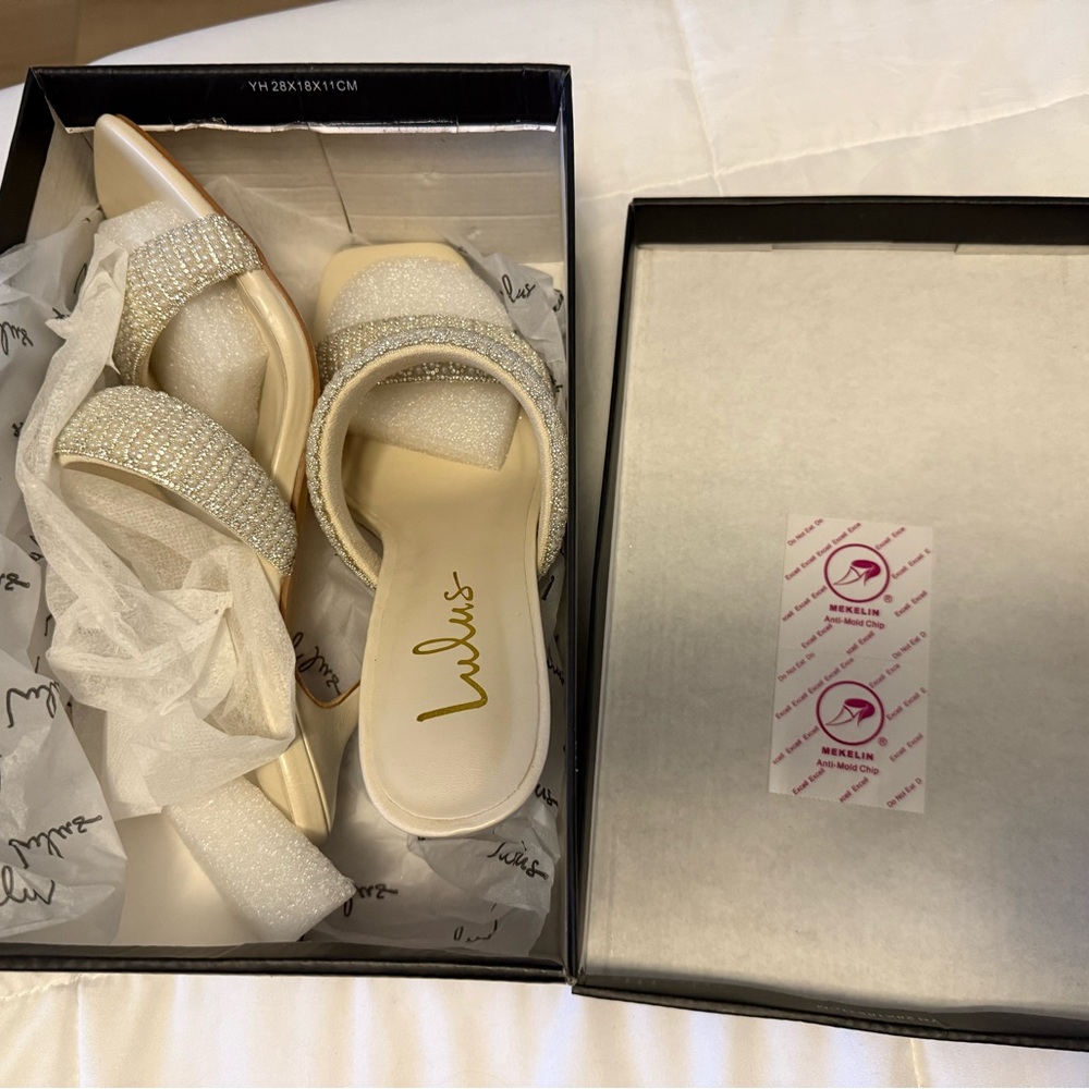 Lulus Altanna Ivory Pearl High Heel Slide Sandals White - Size 9